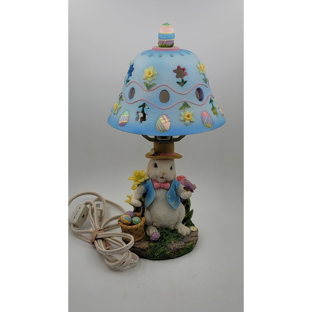 Easter‎ Bunny Rabbit Nightlight Accent Lamp Eggs Flowers Butterfly Blue Works